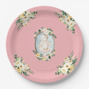 Pretty Pink Newborn Baby Girl Shower Paper Plate
