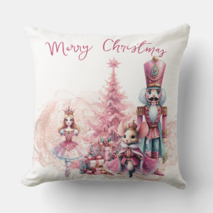 Pretty Pink Nutcracker Christmas Cushion