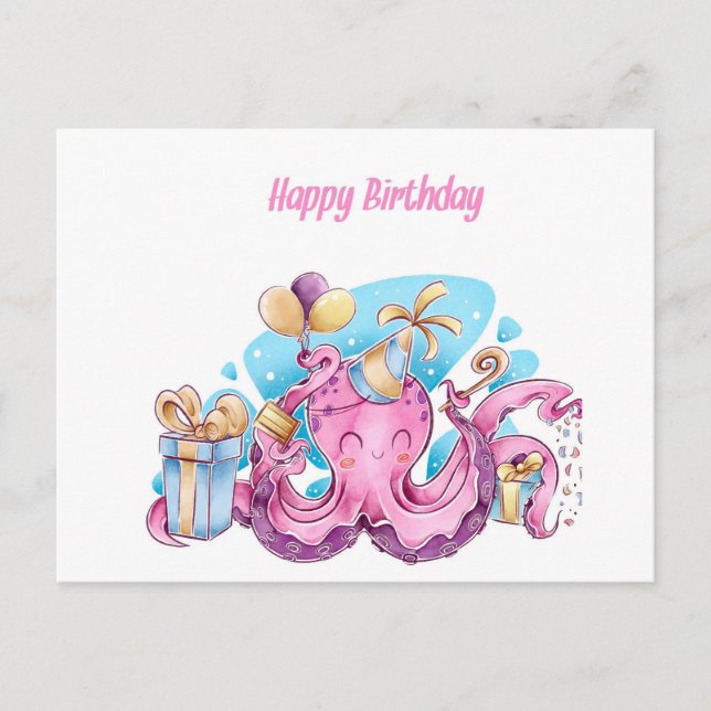 Pretty Pink Octopus Postcard (Front)