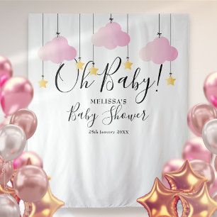Pretty Pink Oh Baby Shower Photo Booth Backdrop Tapestry