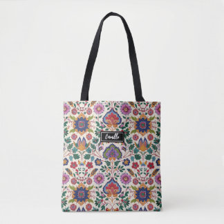 Pretty Pink Orange Floral Pattern Vintage Cottage Tote Bag