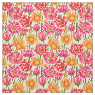 Pretty Pink Orange Vintage Floral Pattern Fabric