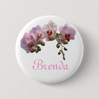 pretty pink orchid flowers personal name button
