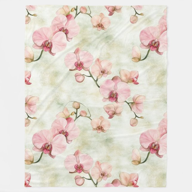 Pretty Pink Orchids Fleece Blanket (Front)