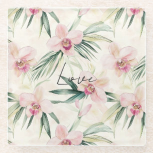 Pretty Pink Orchids Glass Coaster
