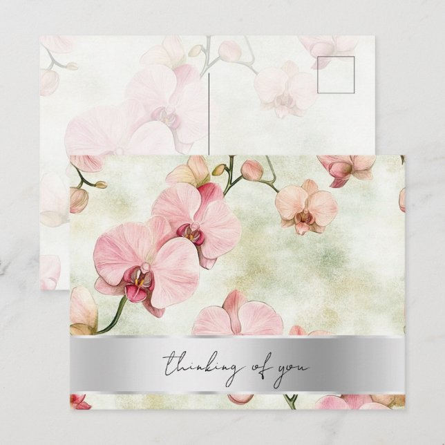 Pretty Pink Orchids Wedding Postcard (Front/Back)