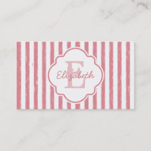 Pretty Pink Painted Stripes Monogram and Name Business Card