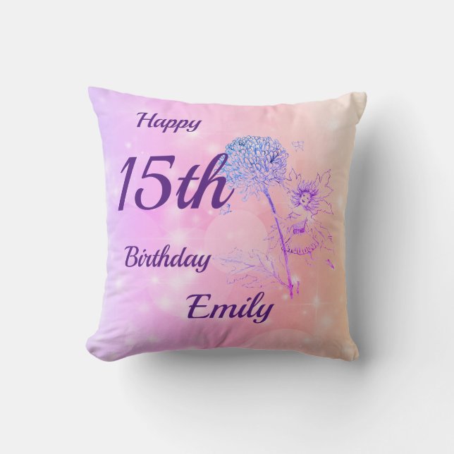 Pretty pink pastel Fairy sparkle 15th  birthday Cushion (Front)