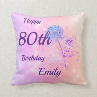 Pretty pink pastel Fairy sparkle 80th birthday Cushion