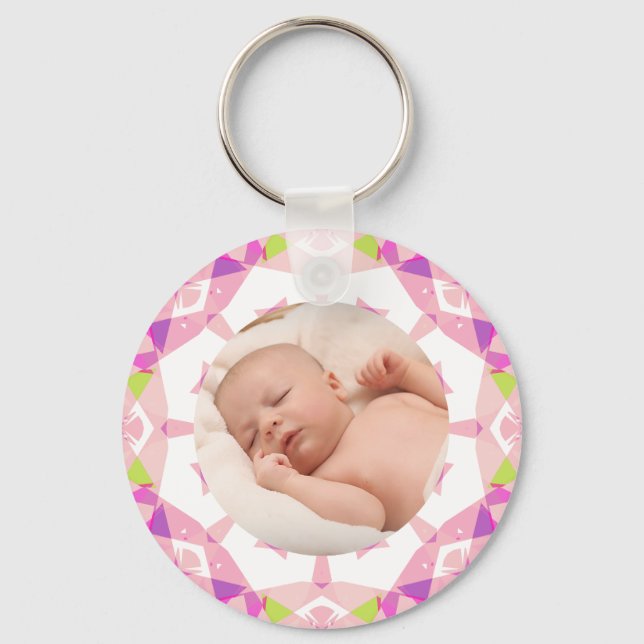 Pretty Pink Pastels Custom Photo Grandparents Day Key Ring (Front)