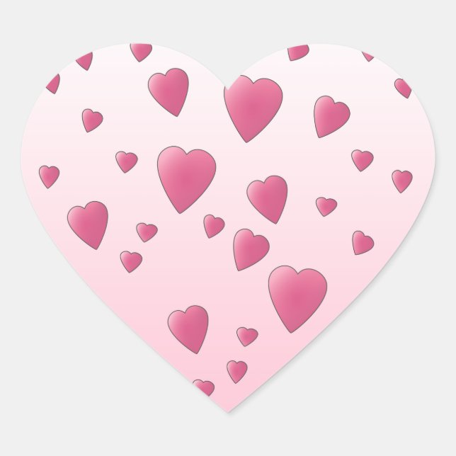 Pretty Pink Pattern of Love Hearts. Heart Sticker (Front)
