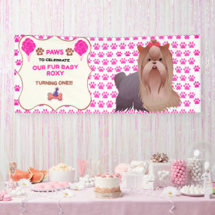 PRETTY PINK PAWS PET ANIMAL 2.5 X 6 VINYL BIRTHDAY BANNER