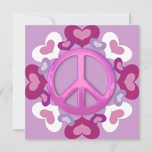 Pretty Pink Peace Sign and Hearts Invitations (Front)