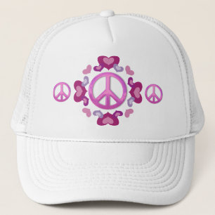 Pretty Pink Peace Sign and Hearts Trucker Hat
