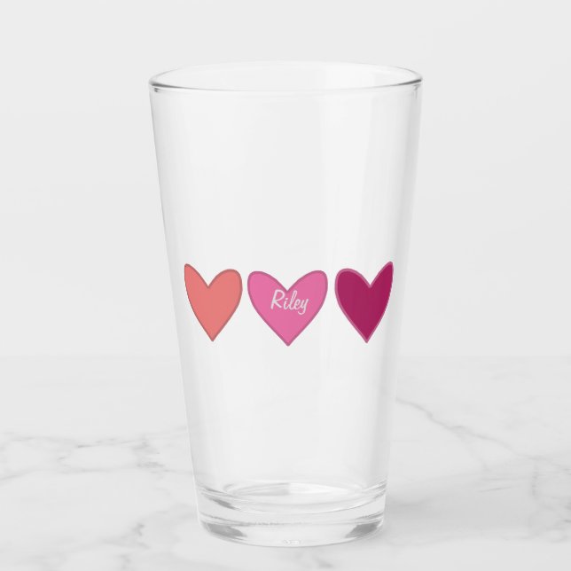 Pretty Pink & Peach Hearts  Glass (Front)