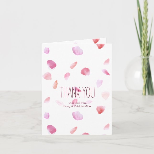 Pretty Pink Peach Rose Petals Watercolor Thank You Card (Front)