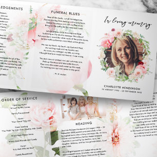 Pretty Pink Peonies 6-Page Trifold Funeral Program