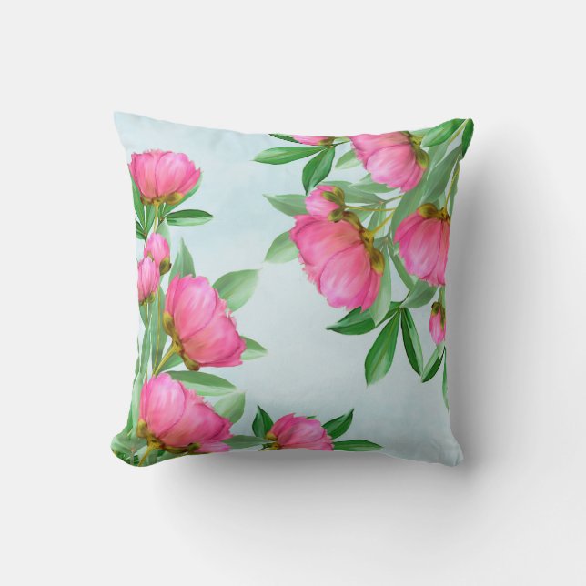Pretty Pink Peonies Bouquet Cushion (Front)