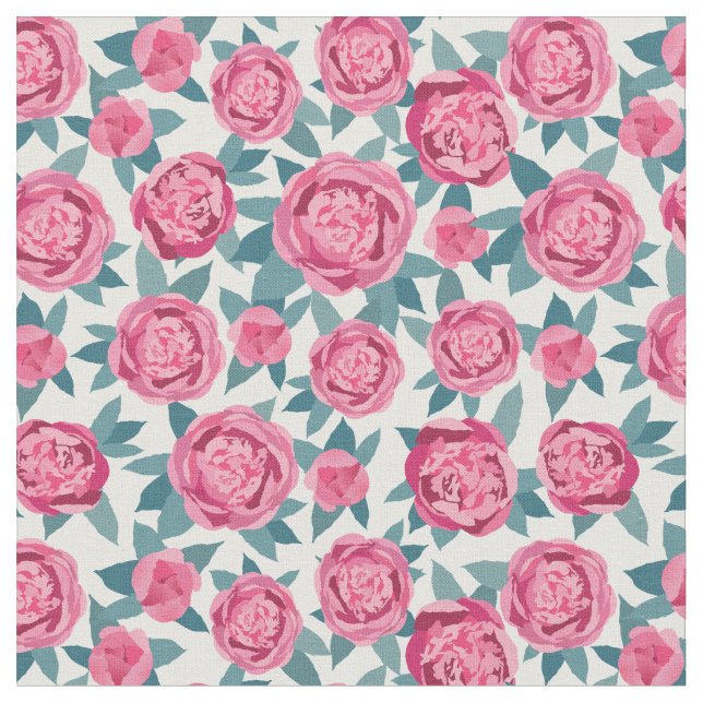 Pretty Pink Peonies Fabric (Close Up)