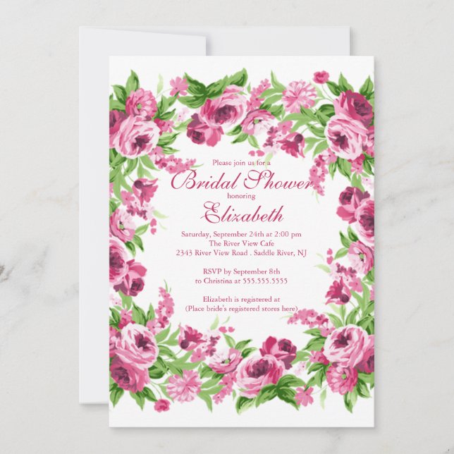 Pretty Pink Peonies Floral Bridal Shower Invitation (Front)