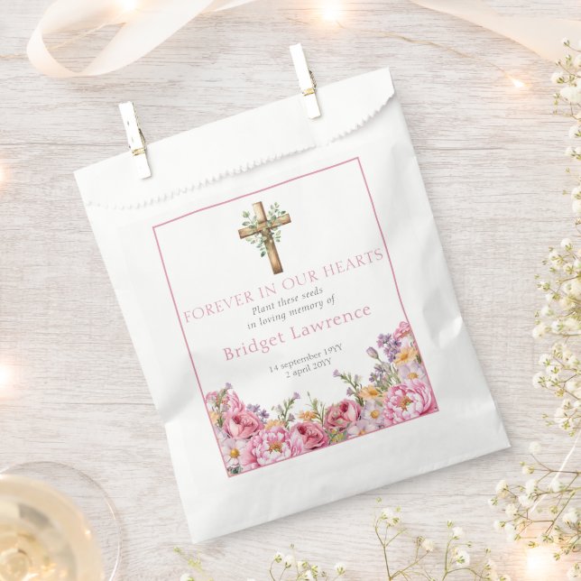 Pretty Pink Peonies Funeral Seed Packet Favour Bags (Clipped)