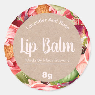 Pretty Pink Peonies On Kraft Lip Balm Pot Labels