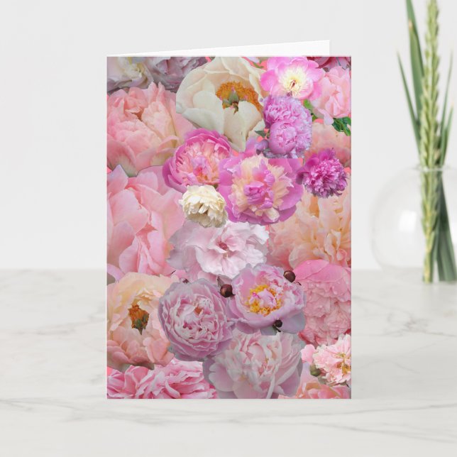 Pretty Pink Peony Collage  Card (Front)