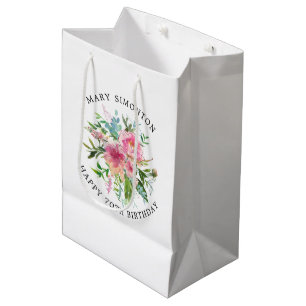 Pretty Pink Peony Floral 70th Birthday Medium Gift Bag