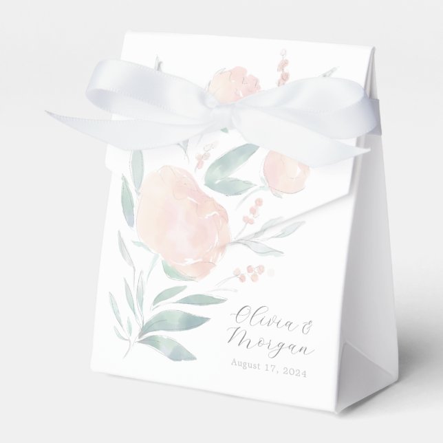 Pretty pink peony floral wedding favour favour box (Front Side)