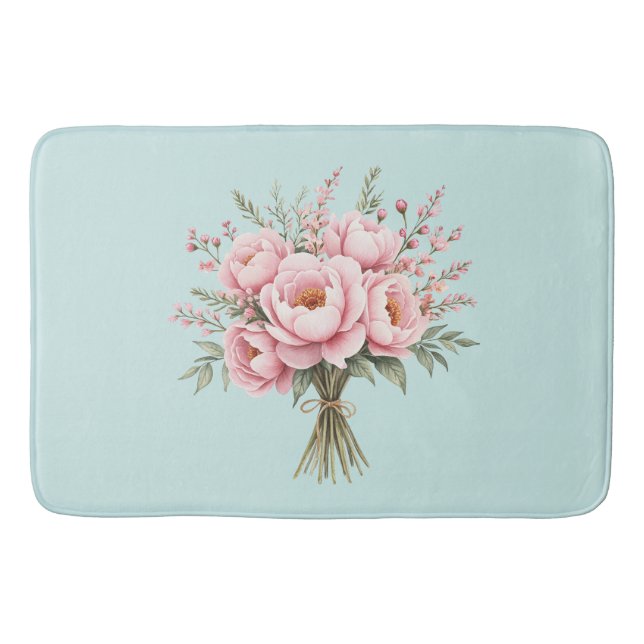 Pretty Pink Peony Flower Bouquet Bath Mat (Front)