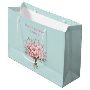 Pretty Pink Peony Flower Bouquet Birthday Large Gift Bag
