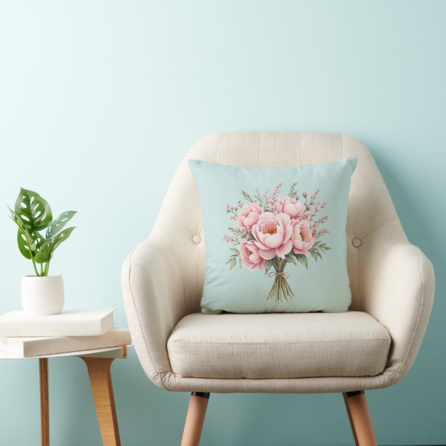 Pretty Pink Peony Flower Bouquet Cushion (Chair)