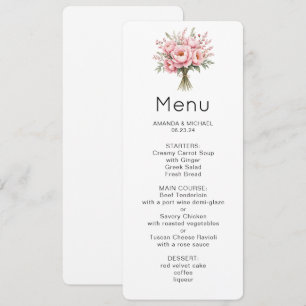 Pretty Pink Peony Flower Bouquet Menu Invitation