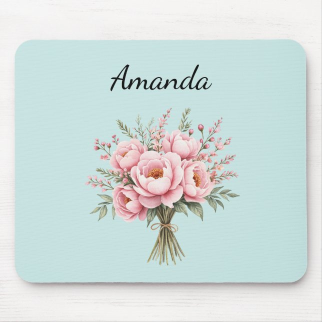 Pretty Pink Peony Flower Bouquet Mouse Pad (Front)