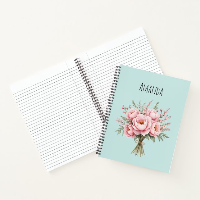 Pretty Pink Peony Flower Bouquet Notebook (Inside)