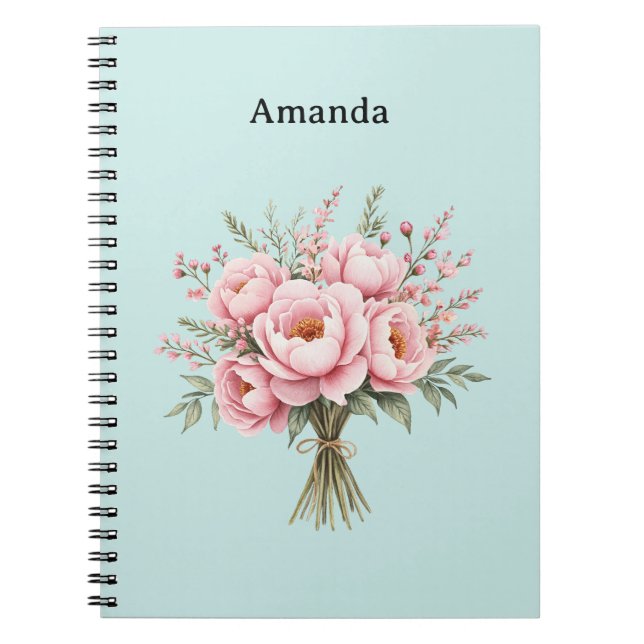 Pretty Pink Peony Flower Bouquet Notebook (Front)