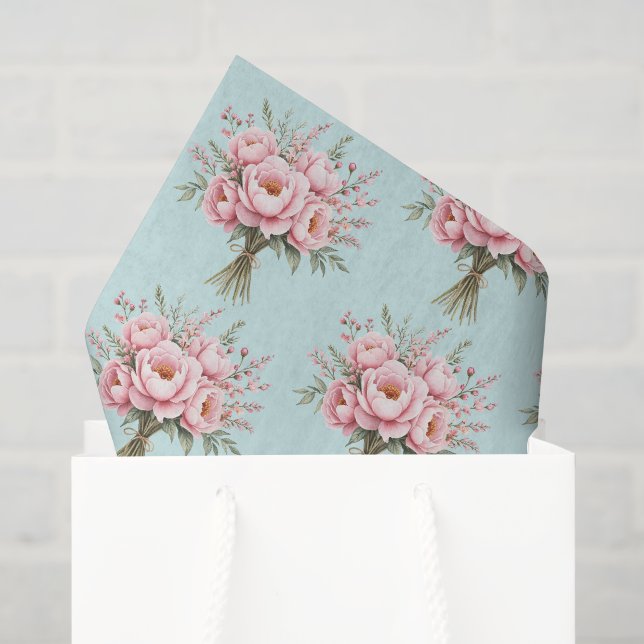 Pretty Pink Peony Flower Bouquet Pattern Tissue Paper (Gift Bag)