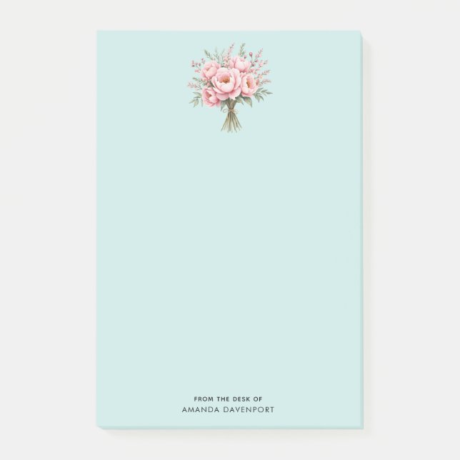 Pretty Pink Peony Flower Bouquet Post-it Notes (Front)