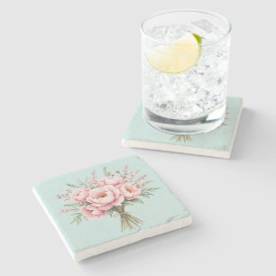 Pretty Pink Peony Flower Bouquet Stone Coaster
