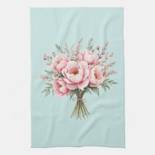 Pretty Pink Peony Flower Bouquet Tea Towel