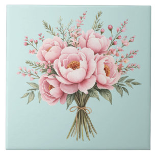 Pretty Pink Peony Flower Bouquet Tile
