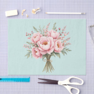 Pretty Pink Peony Flower Bouquet Tissue Paper