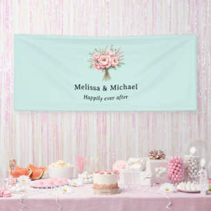 Pretty Pink Peony Flower Bouquet Wedding Banner