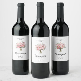 Pretty Pink Peony Flower Bouquet - Wine Making Label