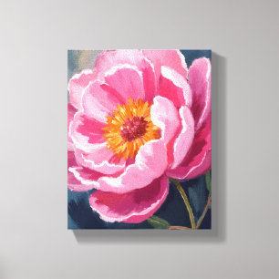Pretty Pink Peony Flower Painting Watercolor Canvas Print