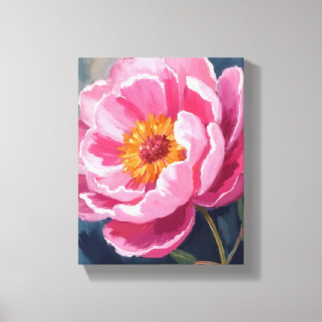 Pretty Pink Peony | Flower Painting Watercolor Canvas Print (Front)