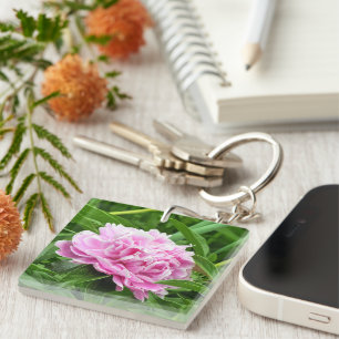 Pretty Pink Peony Key Ring