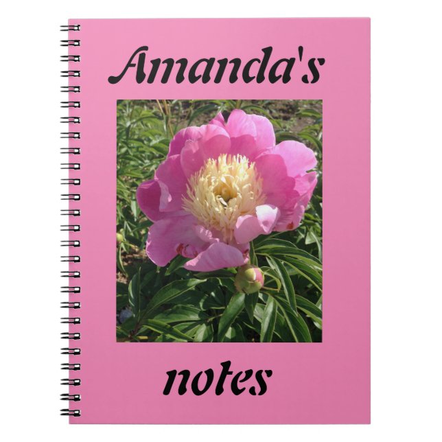 Pretty Pink Peony Photo Personalised Notebook (Front)