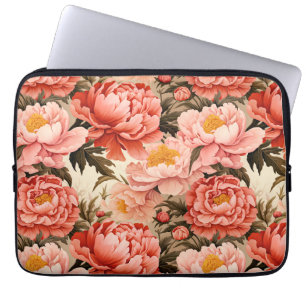 Pretty Pink Peony Vintage Floral Pattern Laptop Sleeve