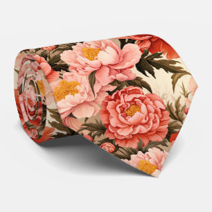 Pretty Pink Peony Vintage Floral Pattern Tie